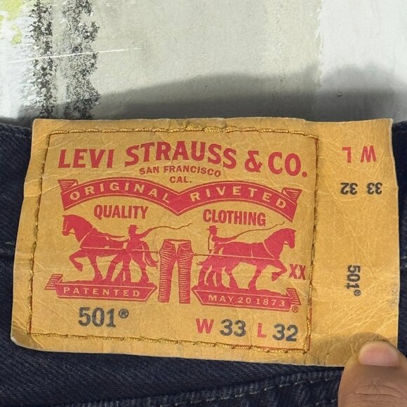 Levi’s 501 Mens Straight Leg Jeans Black Denim 5-Pocket Outdoor Size 33x32 - Picture 15 of 16